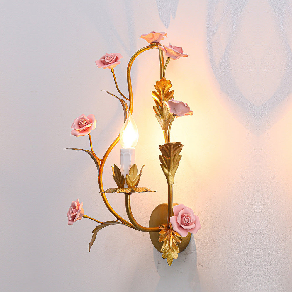 Heritage Floral Wall Lamp - Modern Ceramic & Brass Floral Sconce | Artistic Vanity Light