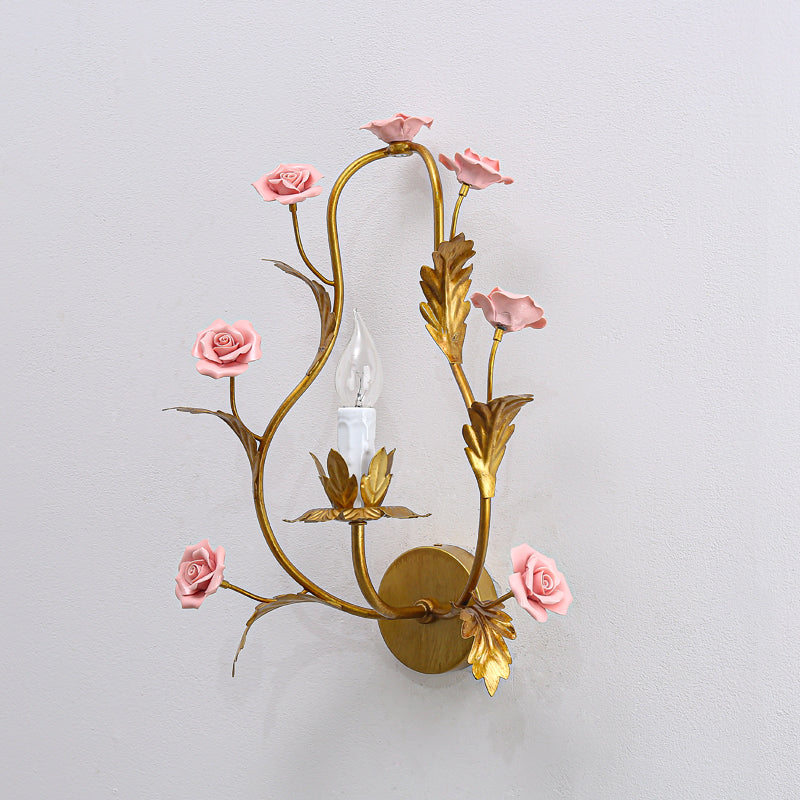 Heritage Floral Wall Lamp - Modern Ceramic & Brass Floral Sconce | Artistic Vanity Light