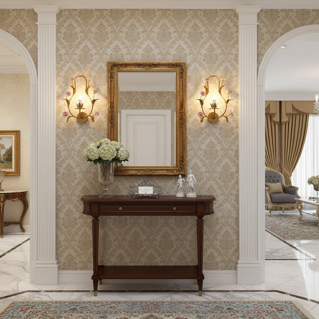Heritage Floral Wall Lamp - Modern Ceramic & Brass Floral Sconce | Artistic Vanity Light