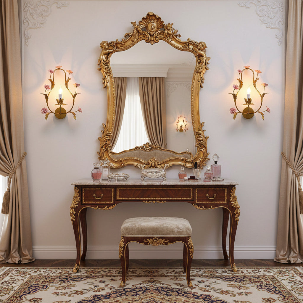 Heritage Floral Wall Lamp - Modern Ceramic & Brass Floral Sconce | Artistic Vanity Light