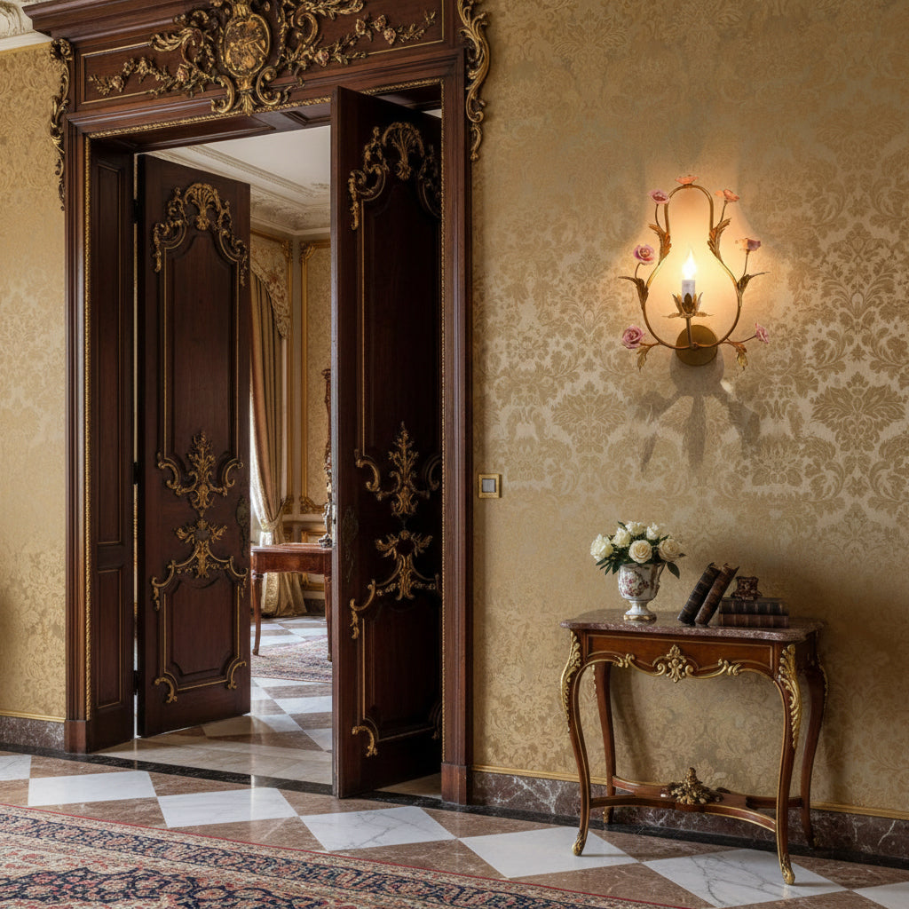 Heritage Floral Wall Lamp - Modern Ceramic & Brass Floral Sconce | Artistic Vanity Light