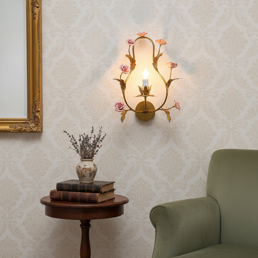 Heritage Floral Wall Lamp - Modern Ceramic & Brass Floral Sconce | Artistic Vanity Light