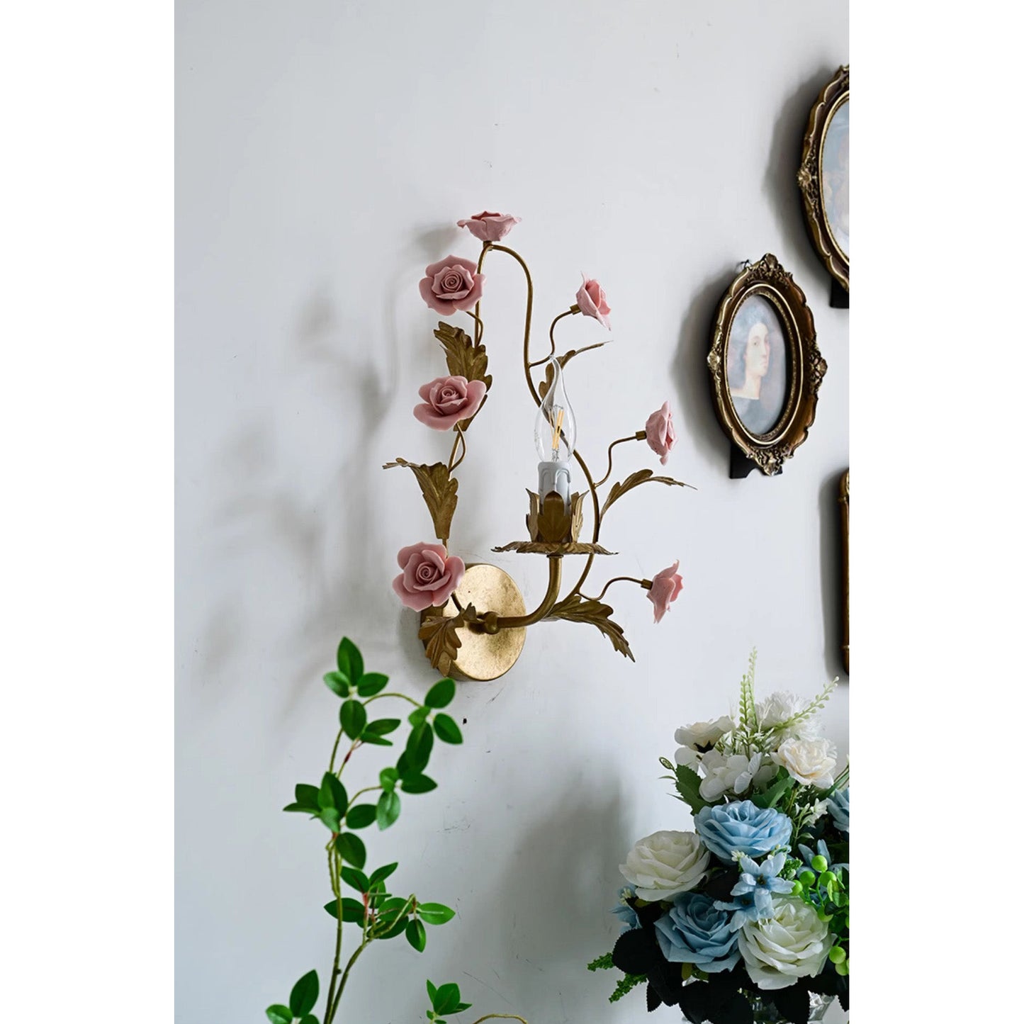 Heritage Floral Wall Lamp - Modern Ceramic & Brass Floral Sconce | Artistic Vanity Light