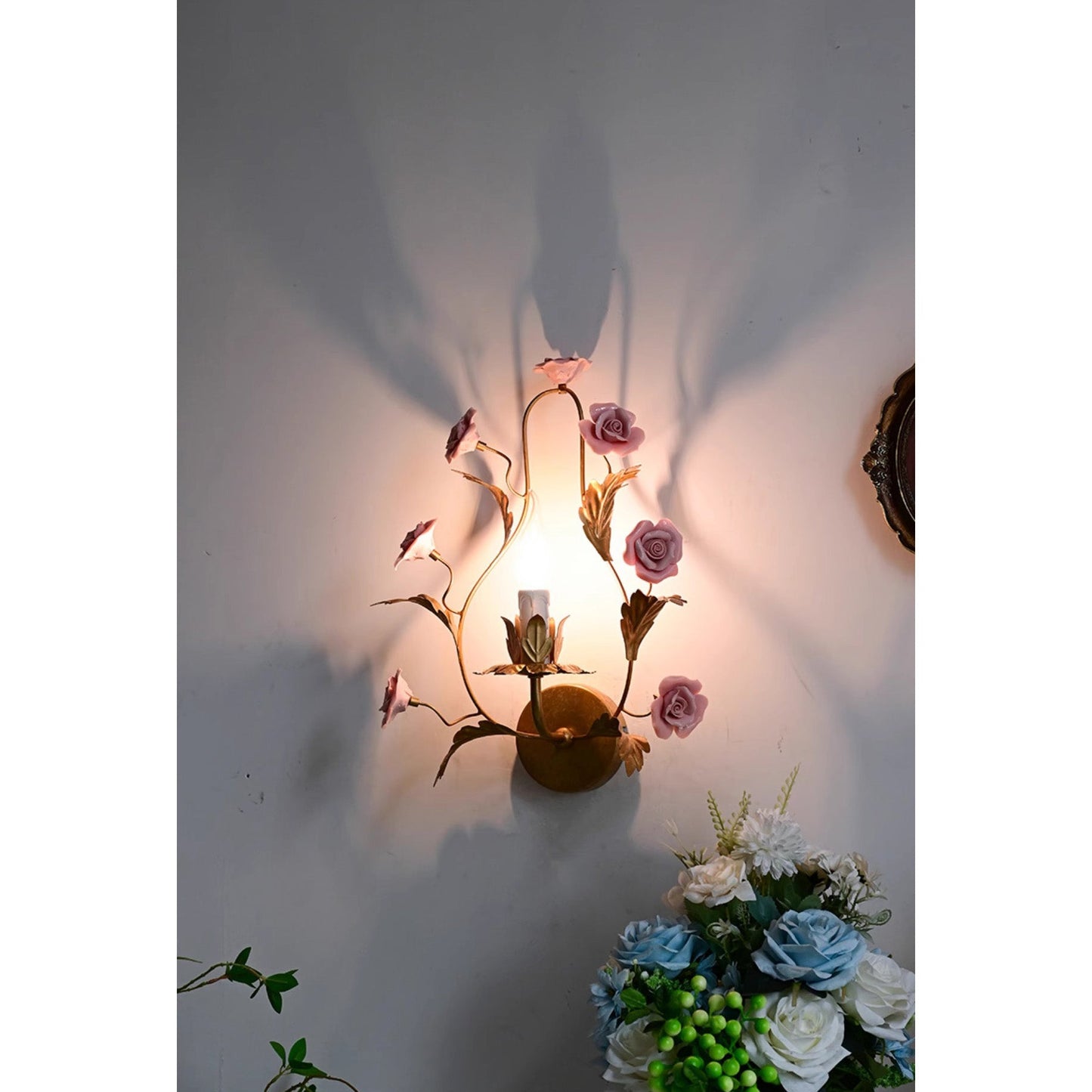 Heritage Floral Wall Lamp - Modern Ceramic & Brass Floral Sconce | Artistic Vanity Light