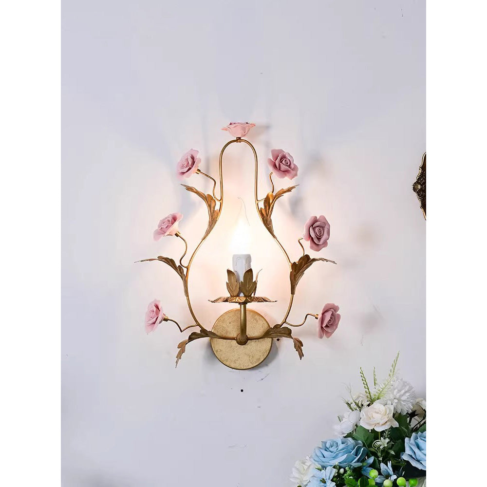 Heritage Floral Wall Lamp - Modern Ceramic & Brass Floral Sconce | Artistic Vanity Light