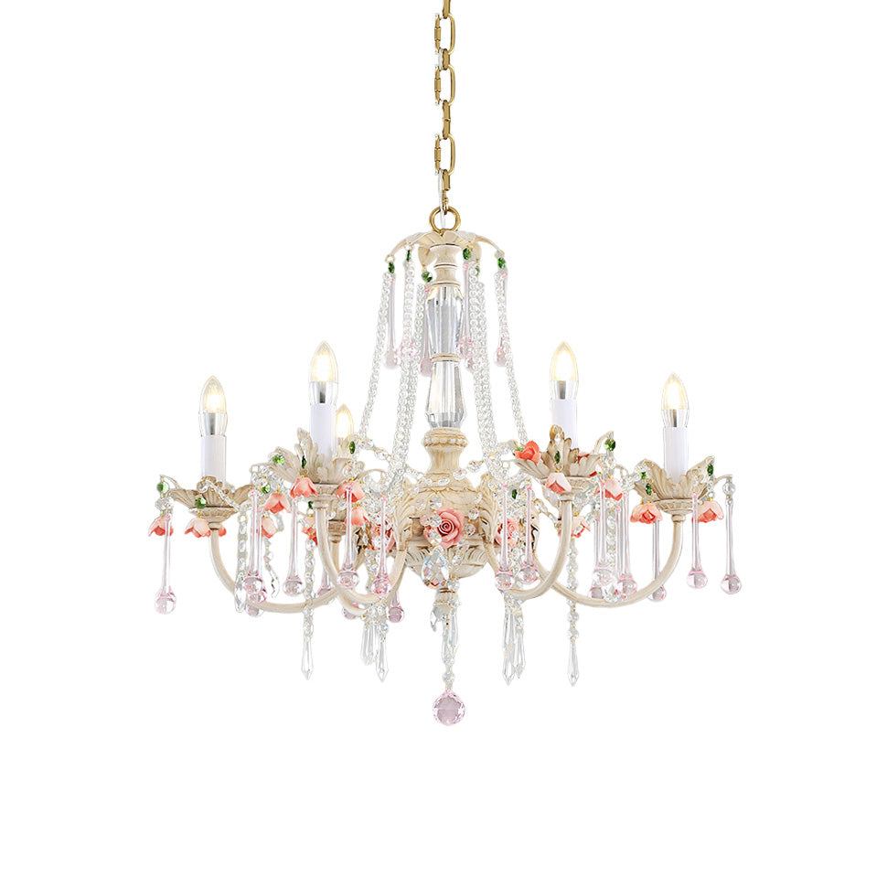 Heritage Rose Chandelier - Hand-Worked Ceramic Floral & Crystal Chandelier