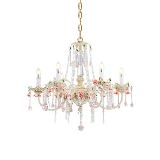 Heritage Rose Chandelier - Hand-Worked Ceramic Floral & Crystal Chandelier