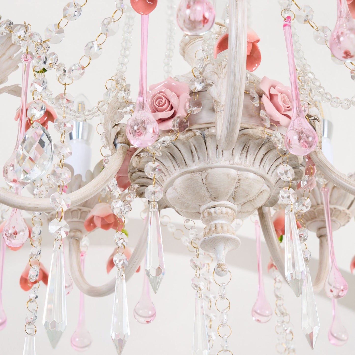 Heritage Rose Chandelier - Hand-Worked Ceramic Floral & Crystal Chandelier