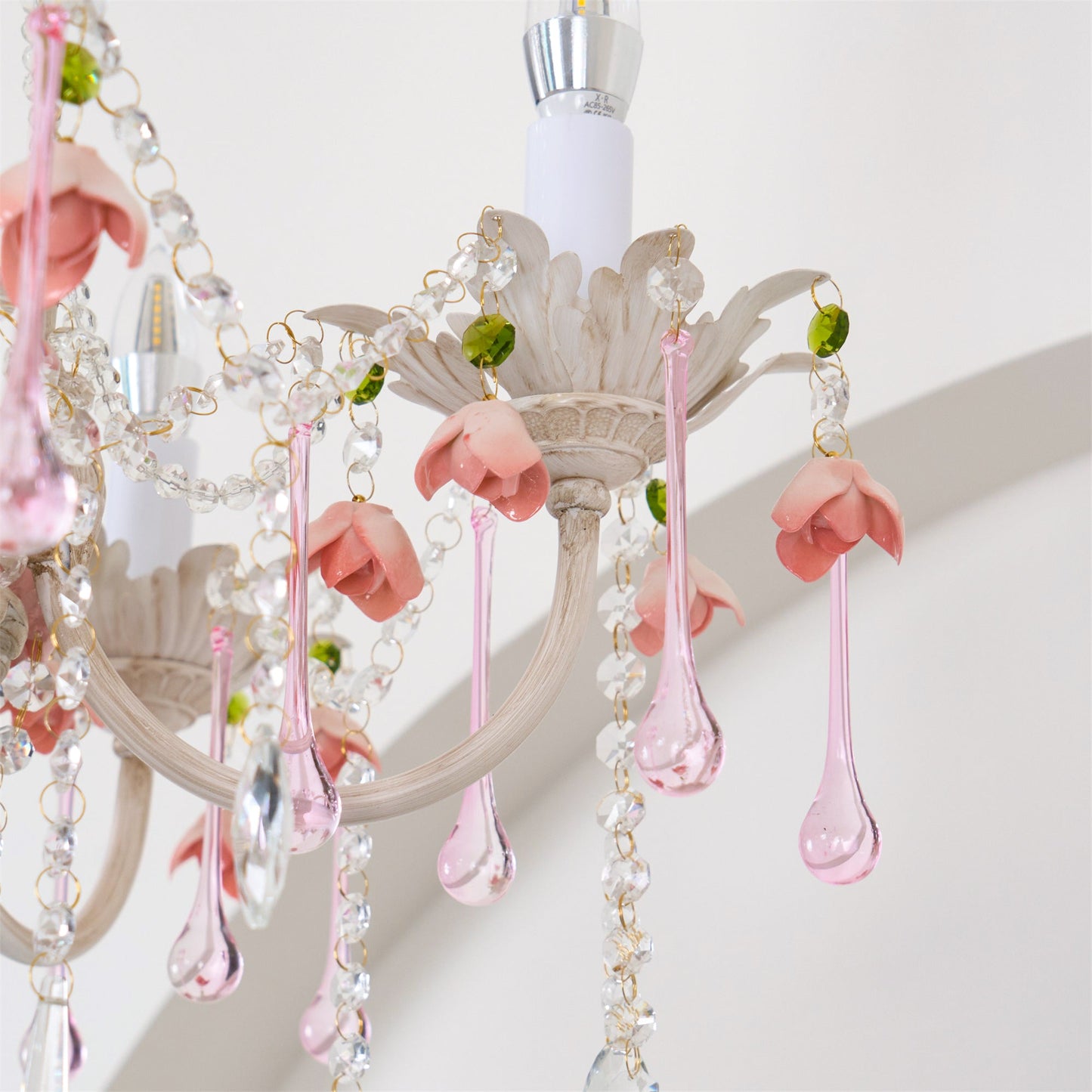 Heritage Rose Chandelier - Hand-Worked Ceramic Floral & Crystal Chandelier