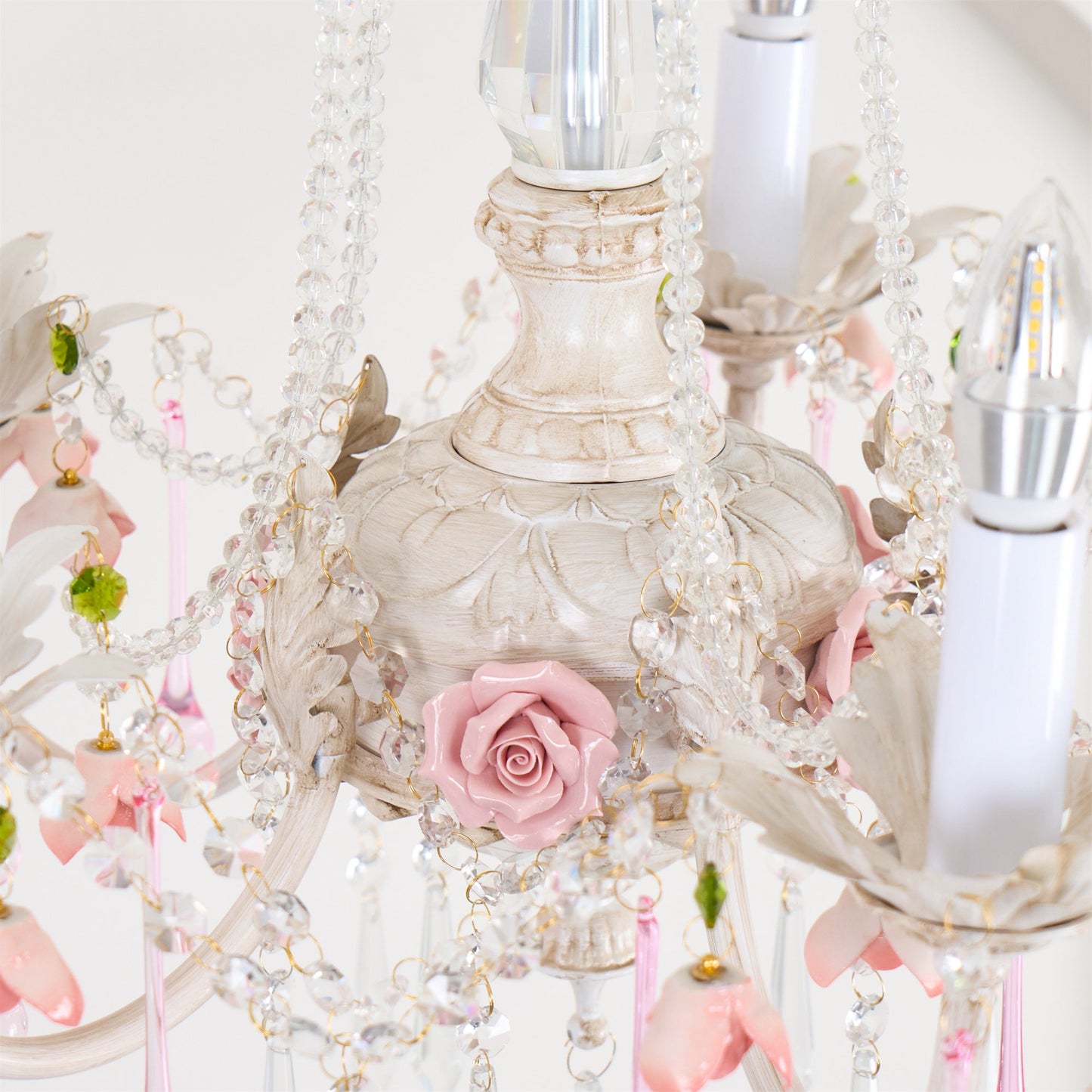 Heritage Rose Chandelier - Hand-Worked Ceramic Floral & Crystal Chandelier
