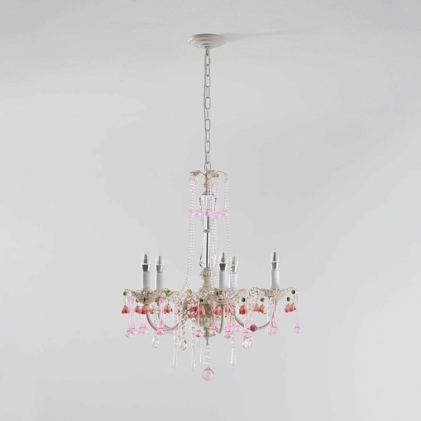 Heritage Rose Chandelier - Hand-Worked Ceramic Floral & Crystal Chandelier