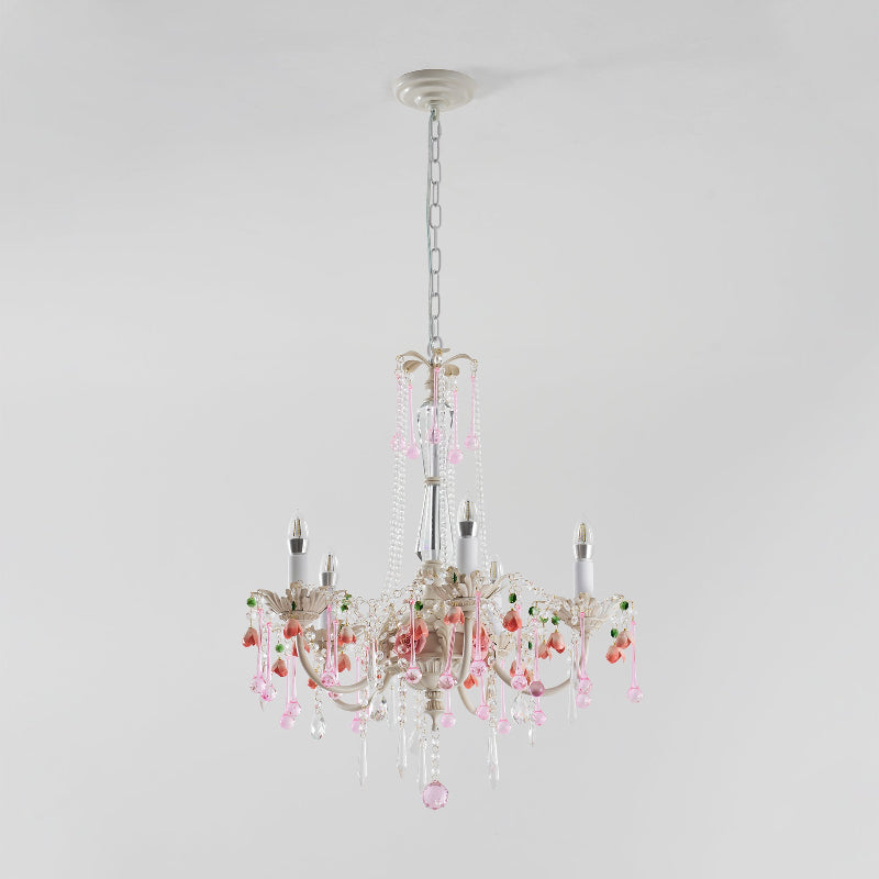 Heritage Rose Chandelier - Hand-Worked Ceramic Floral & Crystal Chandelier