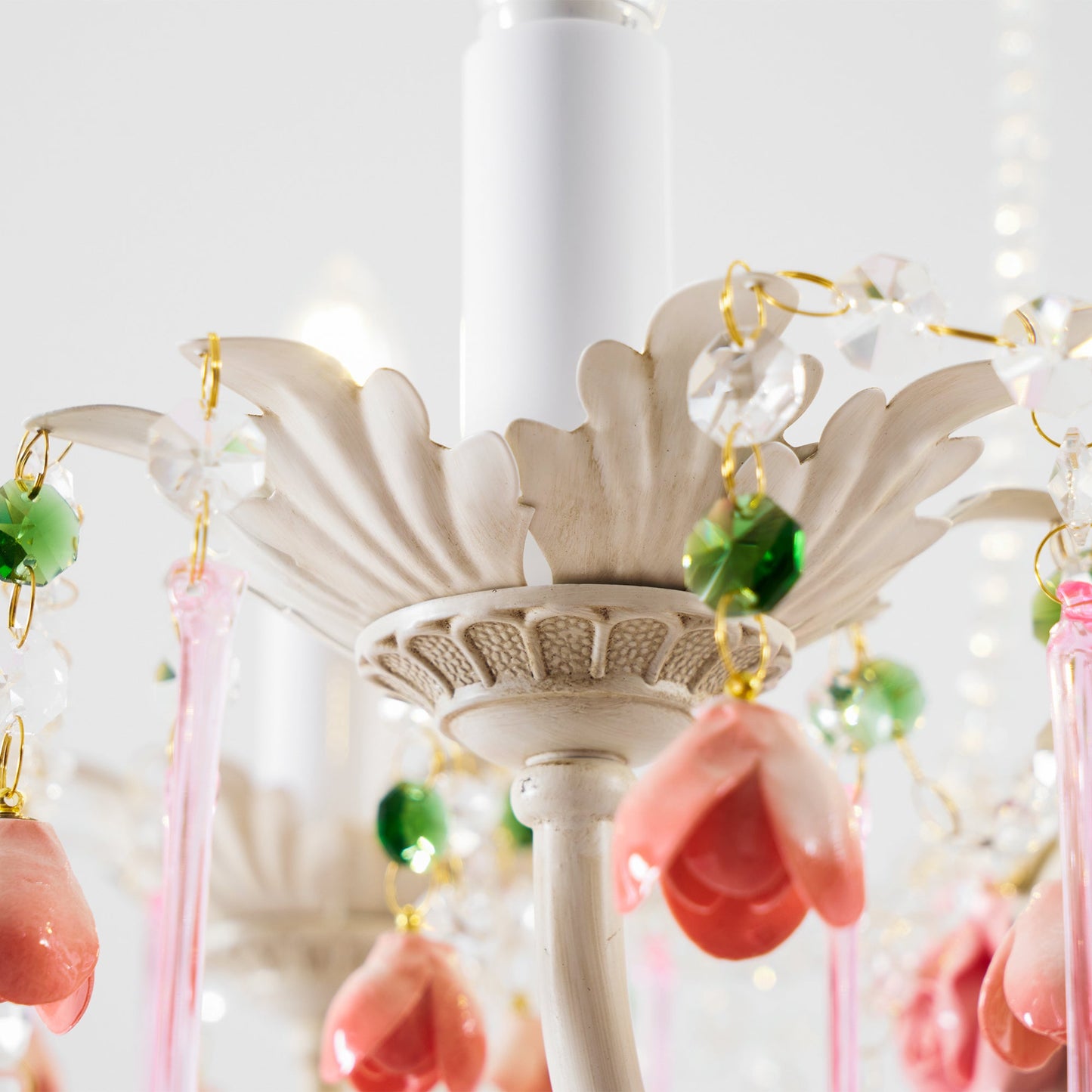 Heritage Rose Chandelier - Hand-Worked Ceramic Floral & Crystal Chandelier