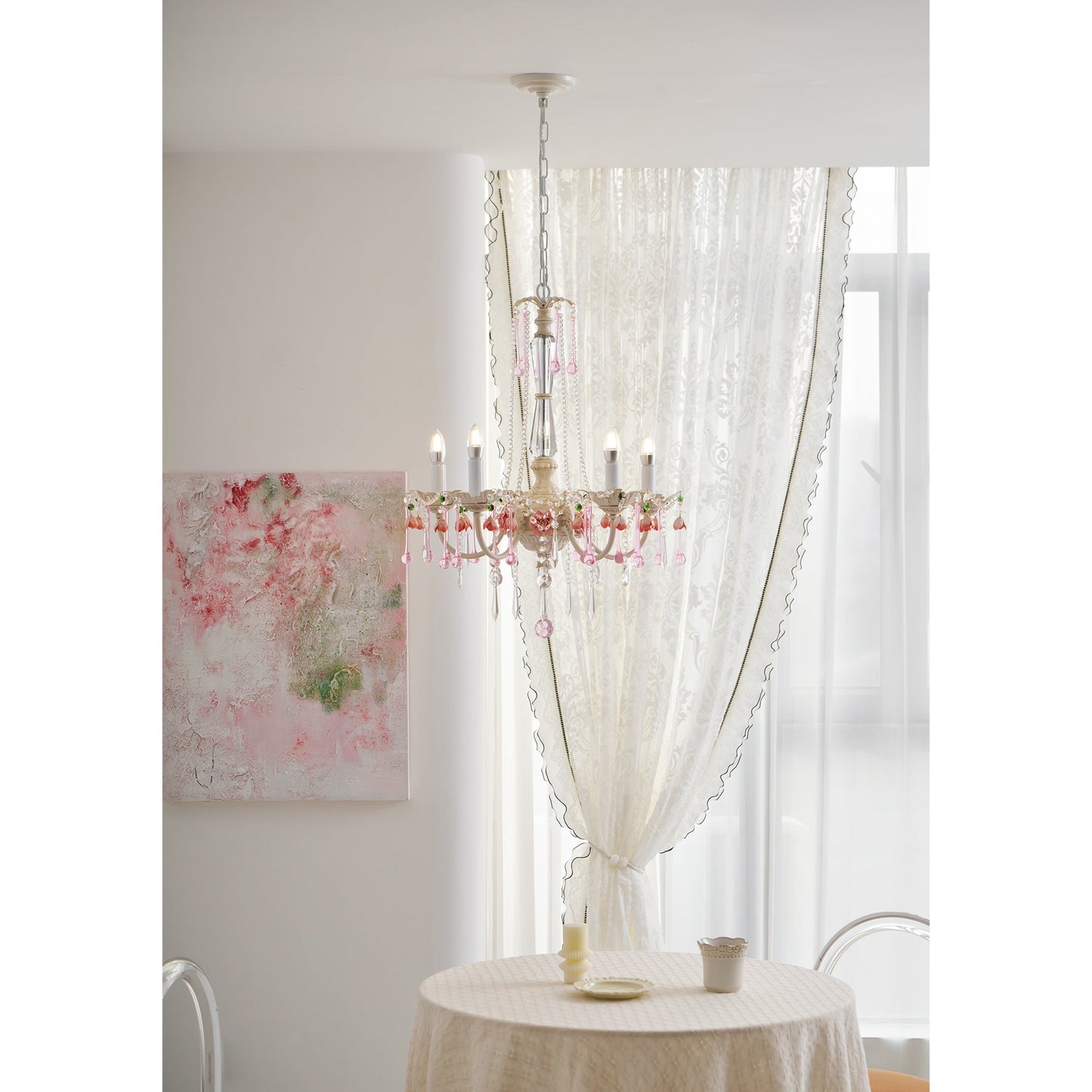 Heritage Rose Chandelier - Hand-Worked Ceramic Floral & Crystal Chandelier