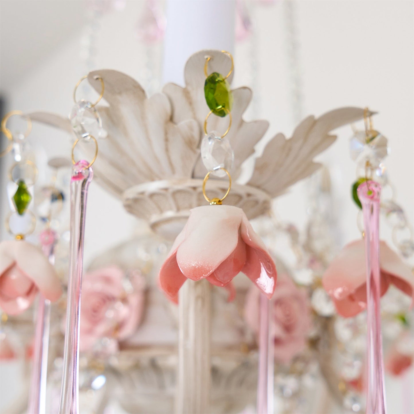 Heritage Rose Chandelier - Hand-Worked Ceramic Floral & Crystal Chandelier