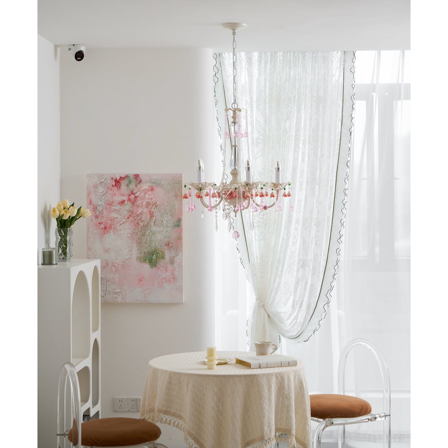 Heritage Rose Chandelier - Hand-Worked Ceramic Floral & Crystal Chandelier