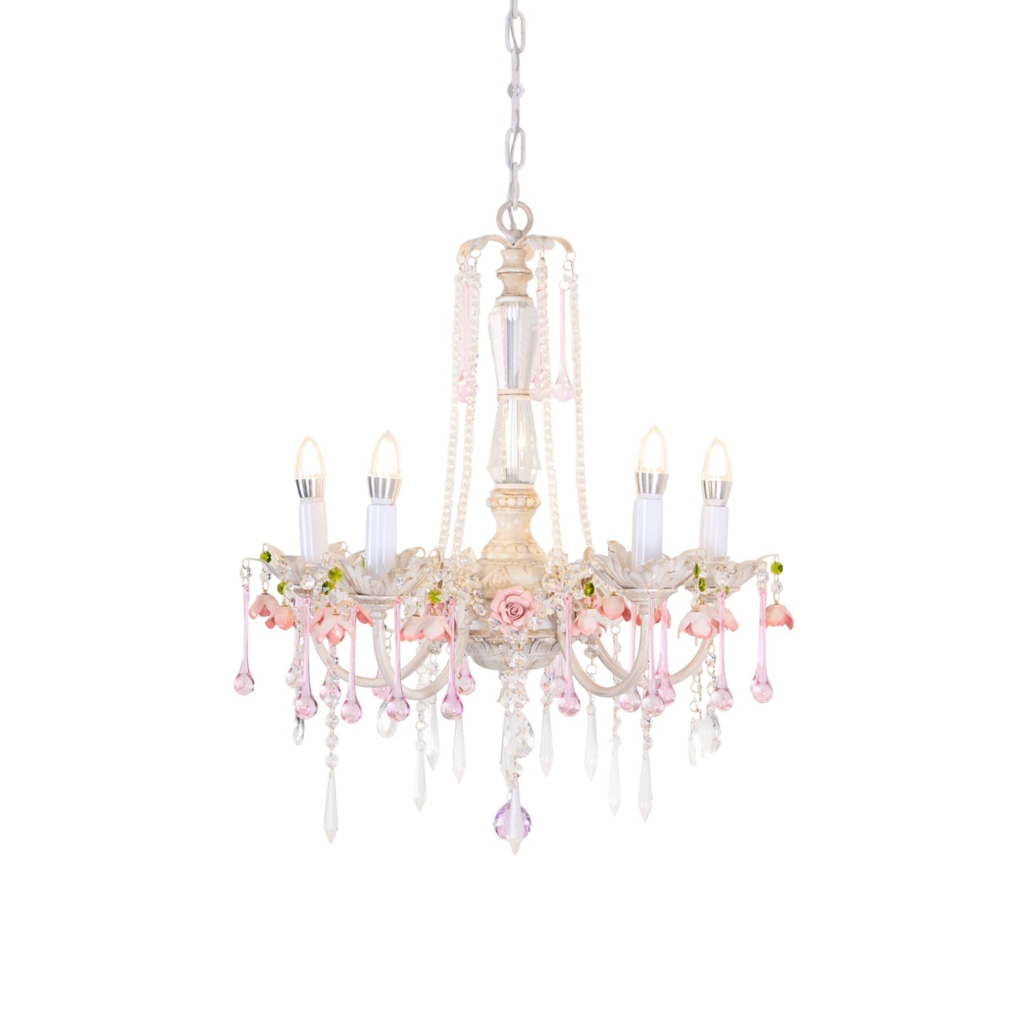 Heritage Rose Chandelier - Hand-Worked Ceramic Floral & Crystal Chandelier