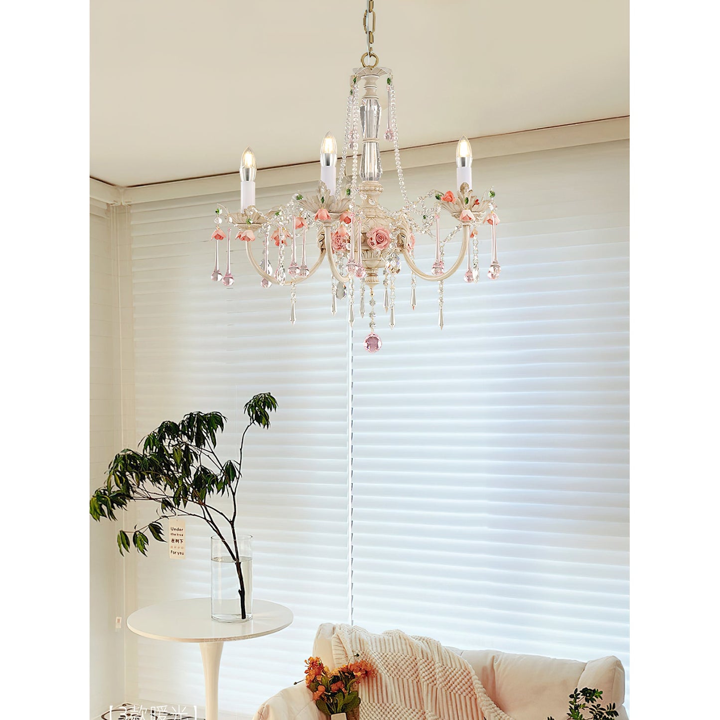 Heritage Rose Chandelier - Hand-Worked Ceramic Floral & Crystal Chandelier
