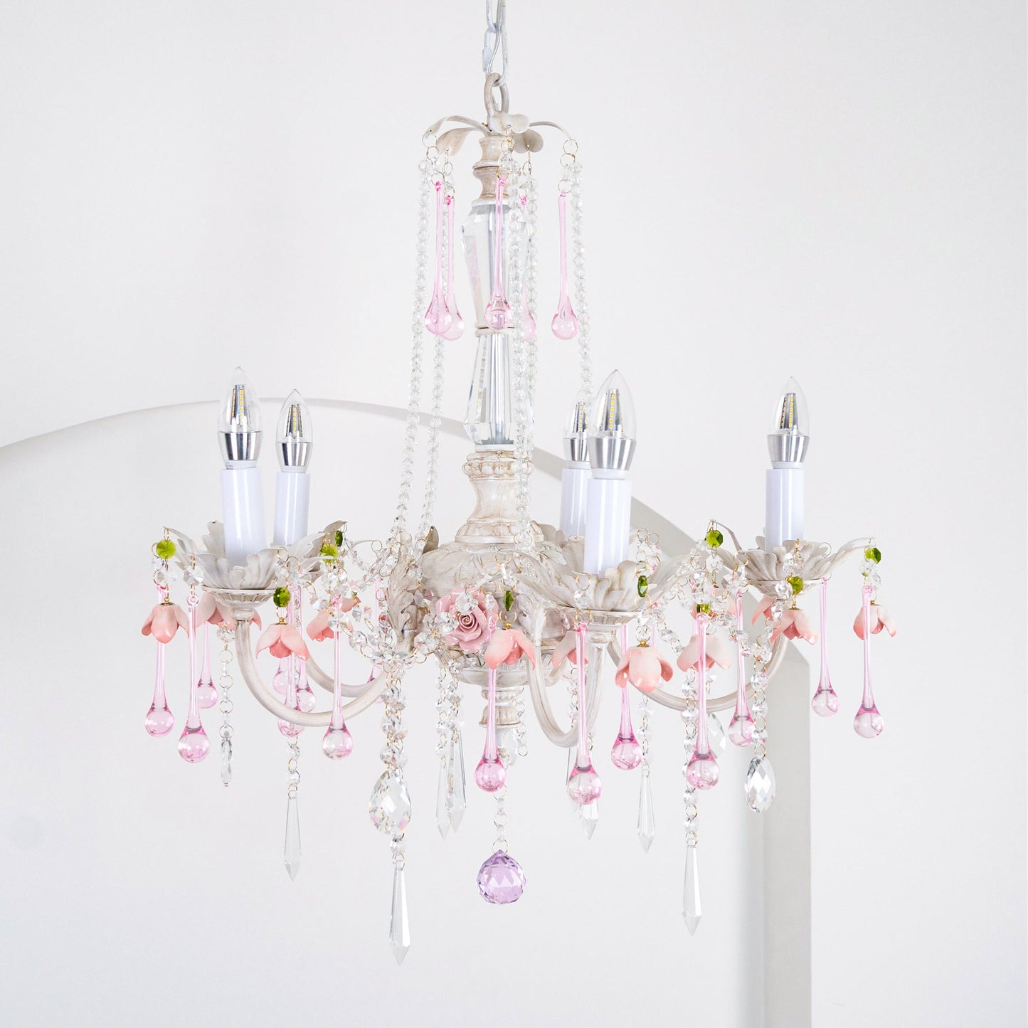 Heritage Rose Chandelier - Hand-Worked Ceramic Floral & Crystal Chandelier