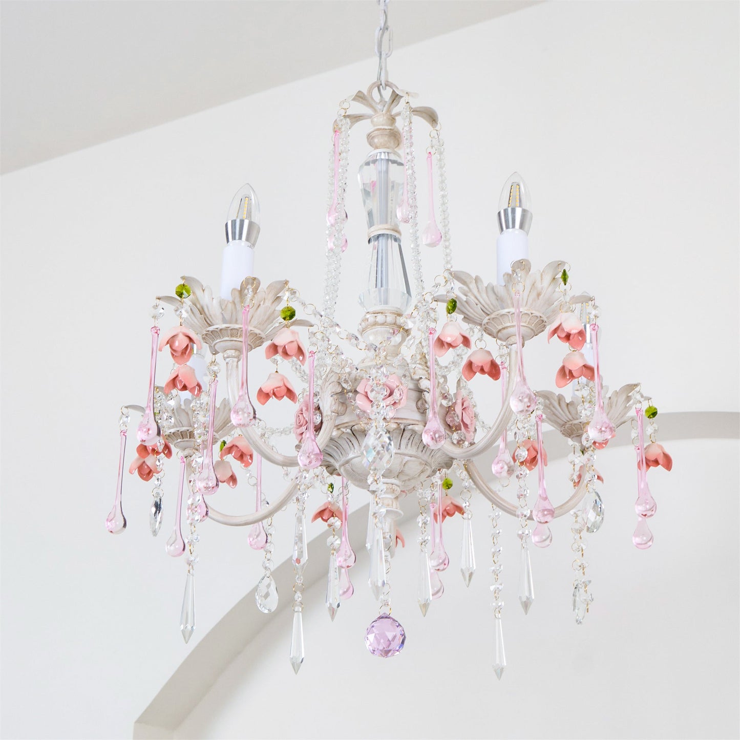 Heritage Rose Chandelier - Hand-Worked Ceramic Floral & Crystal Chandelier