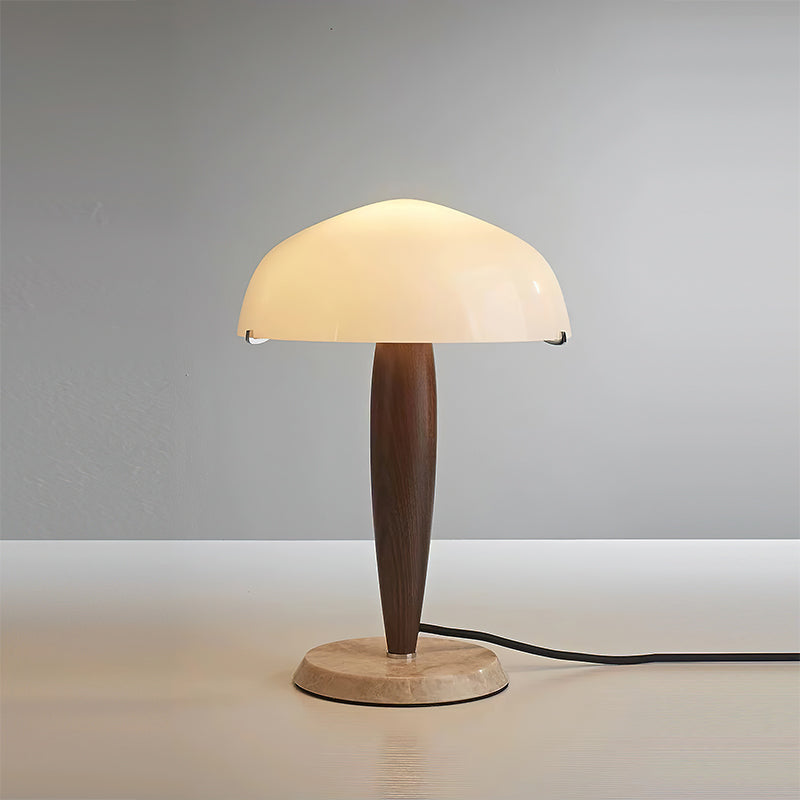 Herman Table Lamp - Modern Walnut Wood & Marble Desk Light with Glass Shade