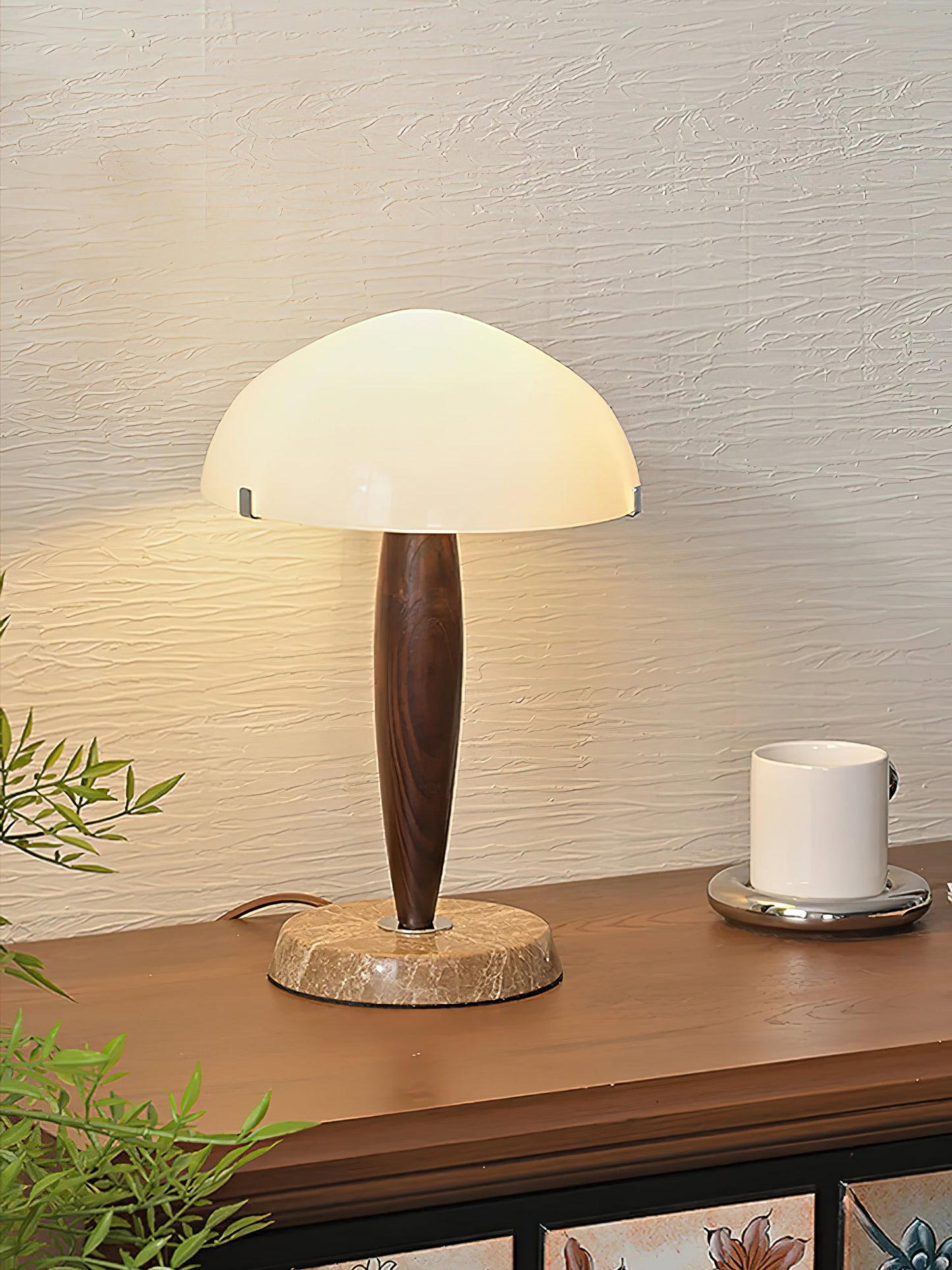 Herman Table Lamp - Modern Walnut Wood & Marble Desk Light with Glass Shade