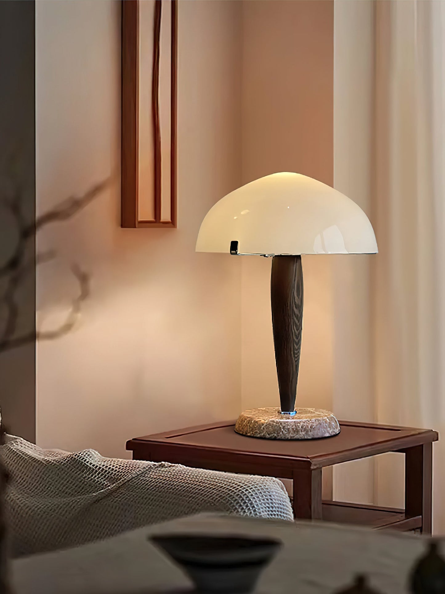 Herman Table Lamp - Modern Walnut Wood & Marble Desk Light with Glass Shade