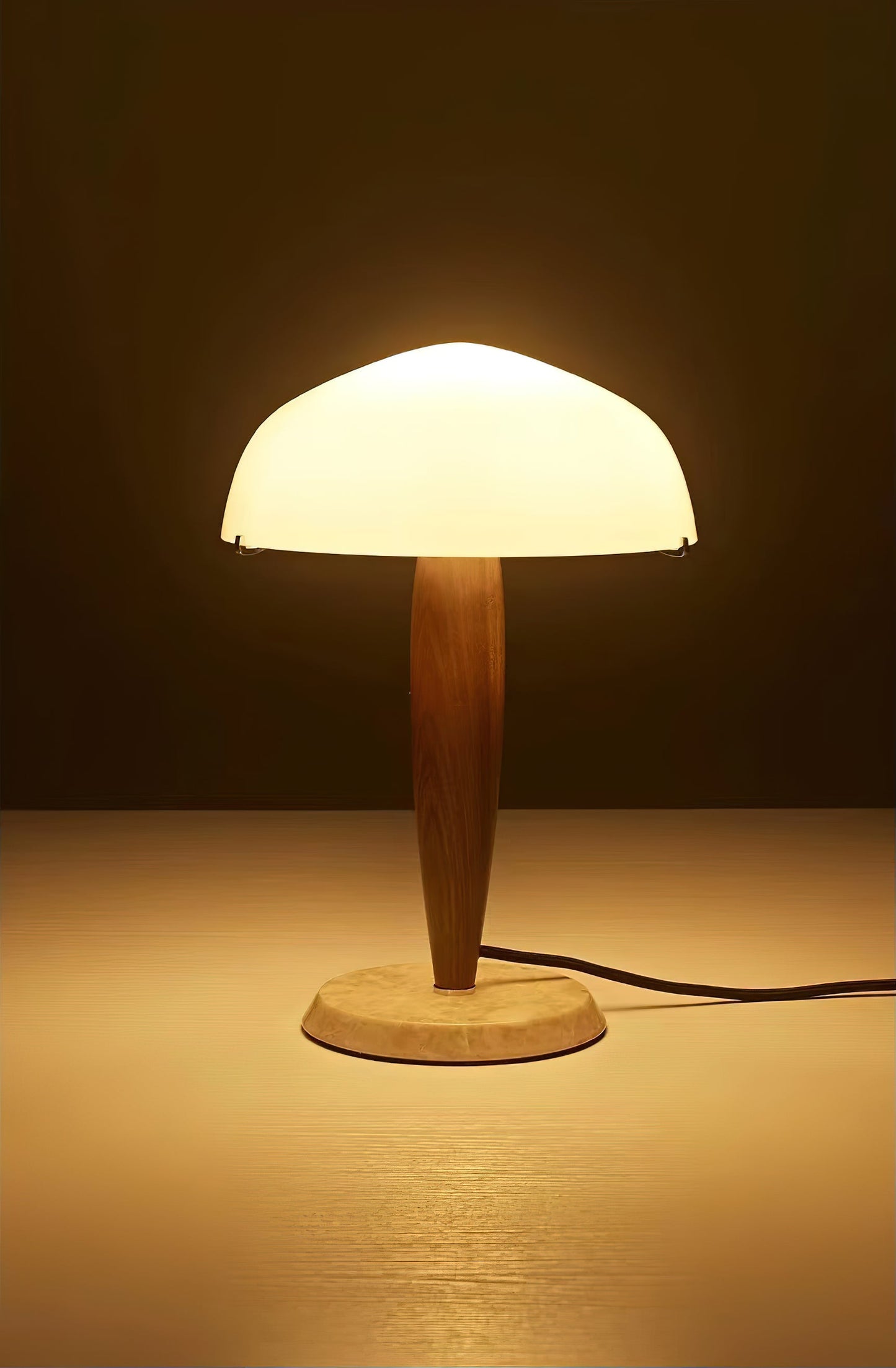 Herman Table Lamp - Modern Walnut Wood & Marble Desk Light with Glass Shade