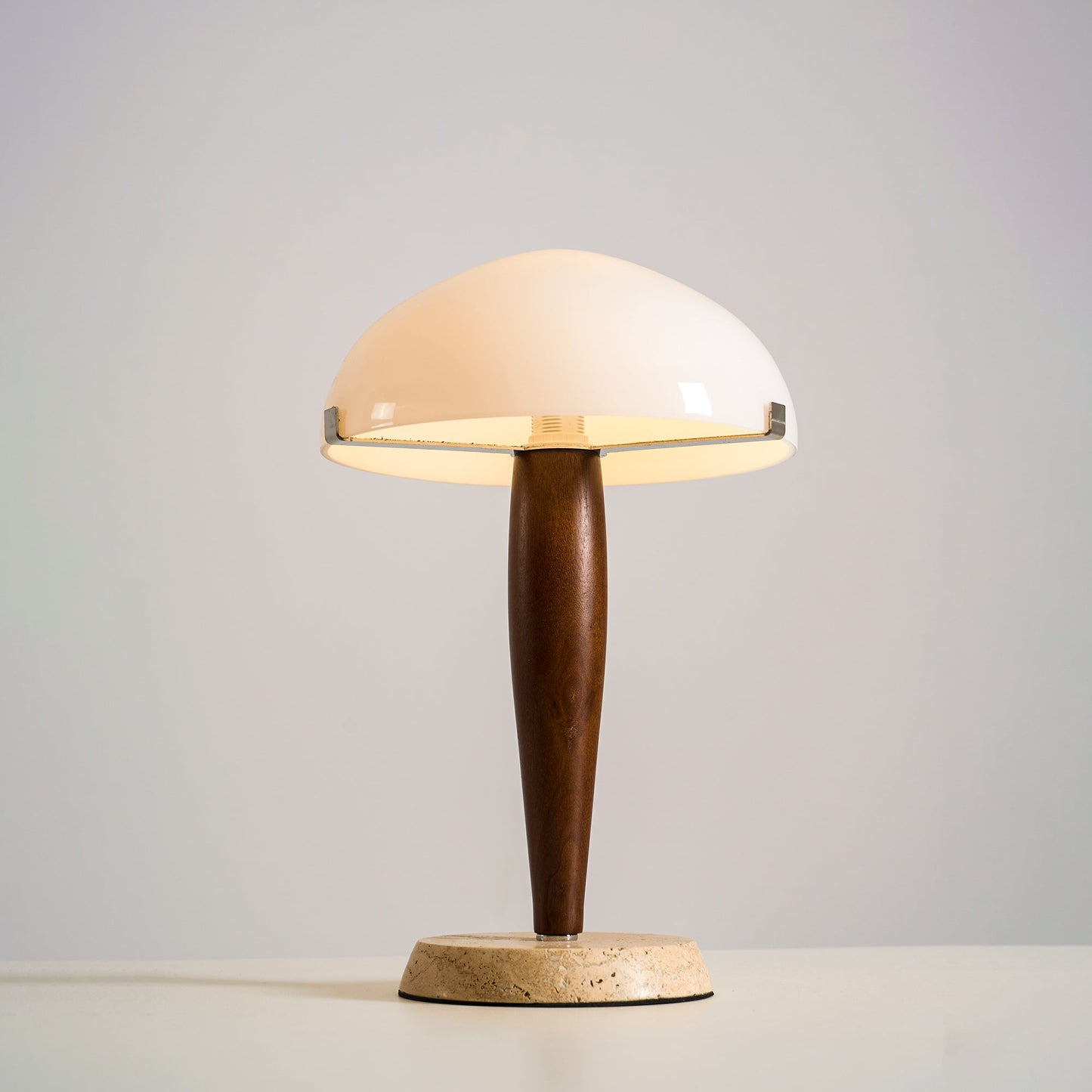 Herman Table Lamp - Modern Walnut Wood & Marble Desk Light with Glass Shade