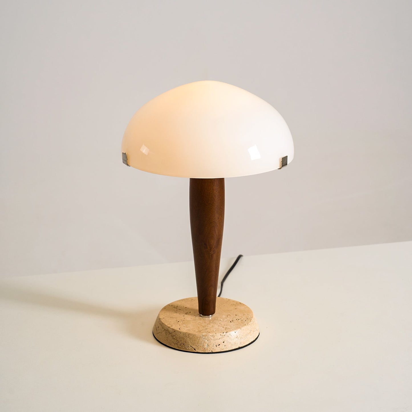 Herman Table Lamp - Modern Walnut Wood & Marble Desk Light with Glass Shade