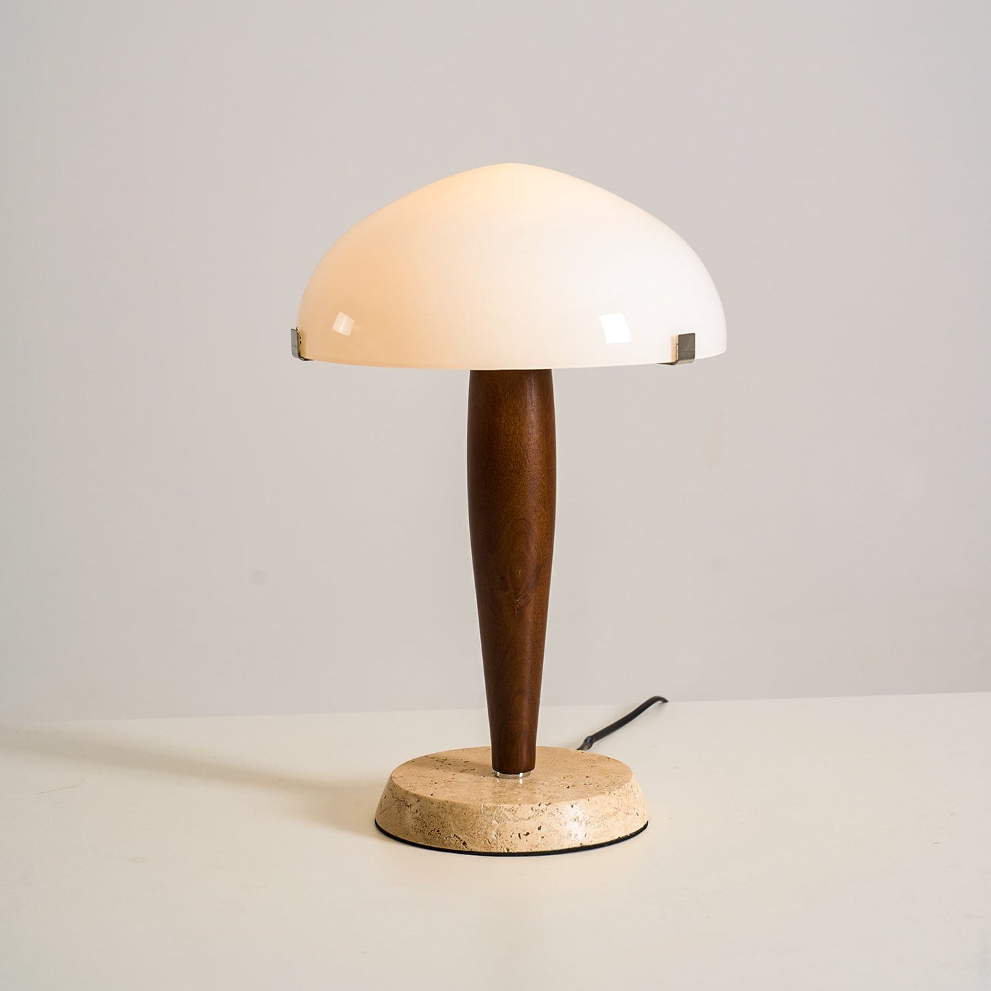 Herman Table Lamp - Modern Walnut Wood & Marble Desk Light with Glass Shade