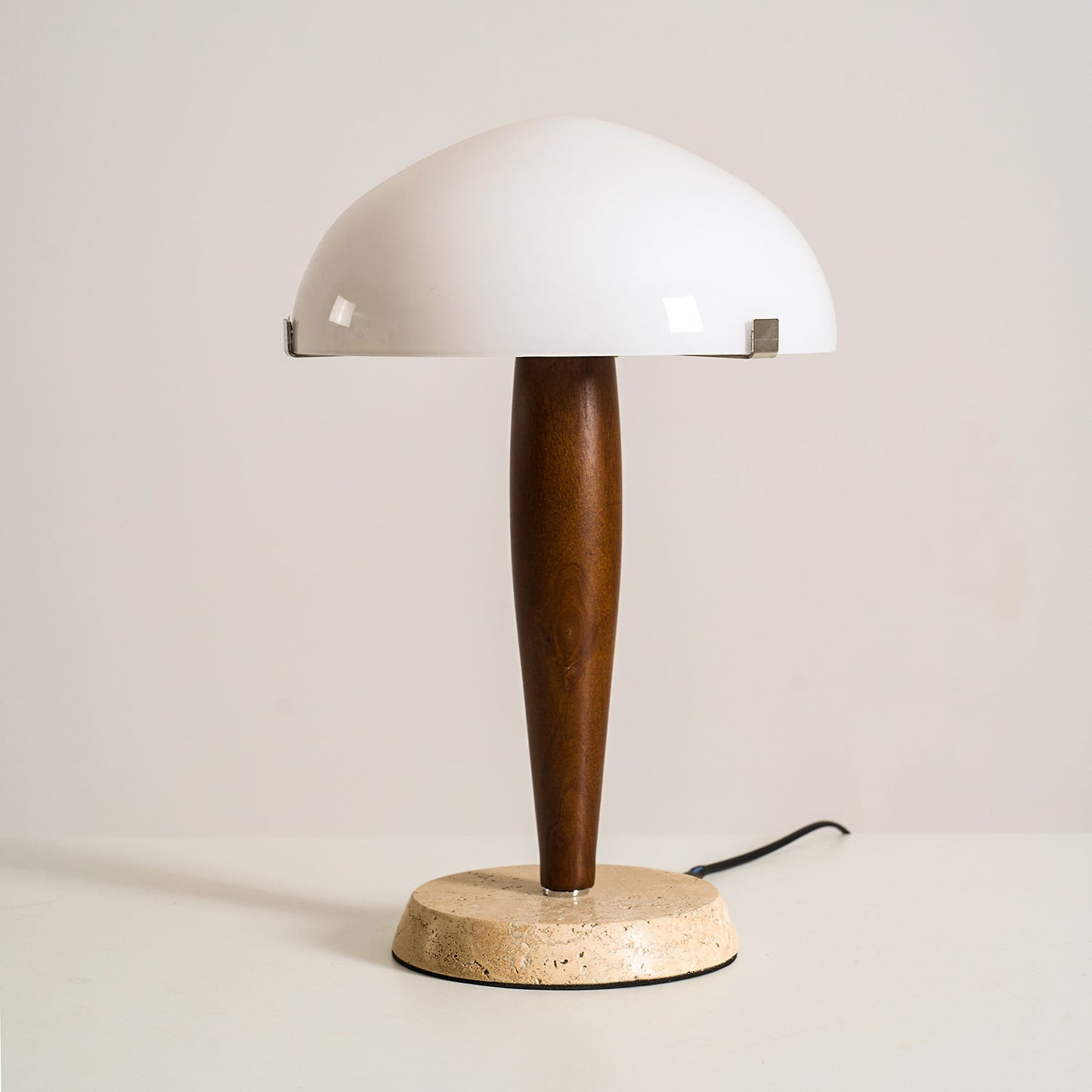 Herman Table Lamp - Modern Walnut Wood & Marble Desk Light with Glass Shade