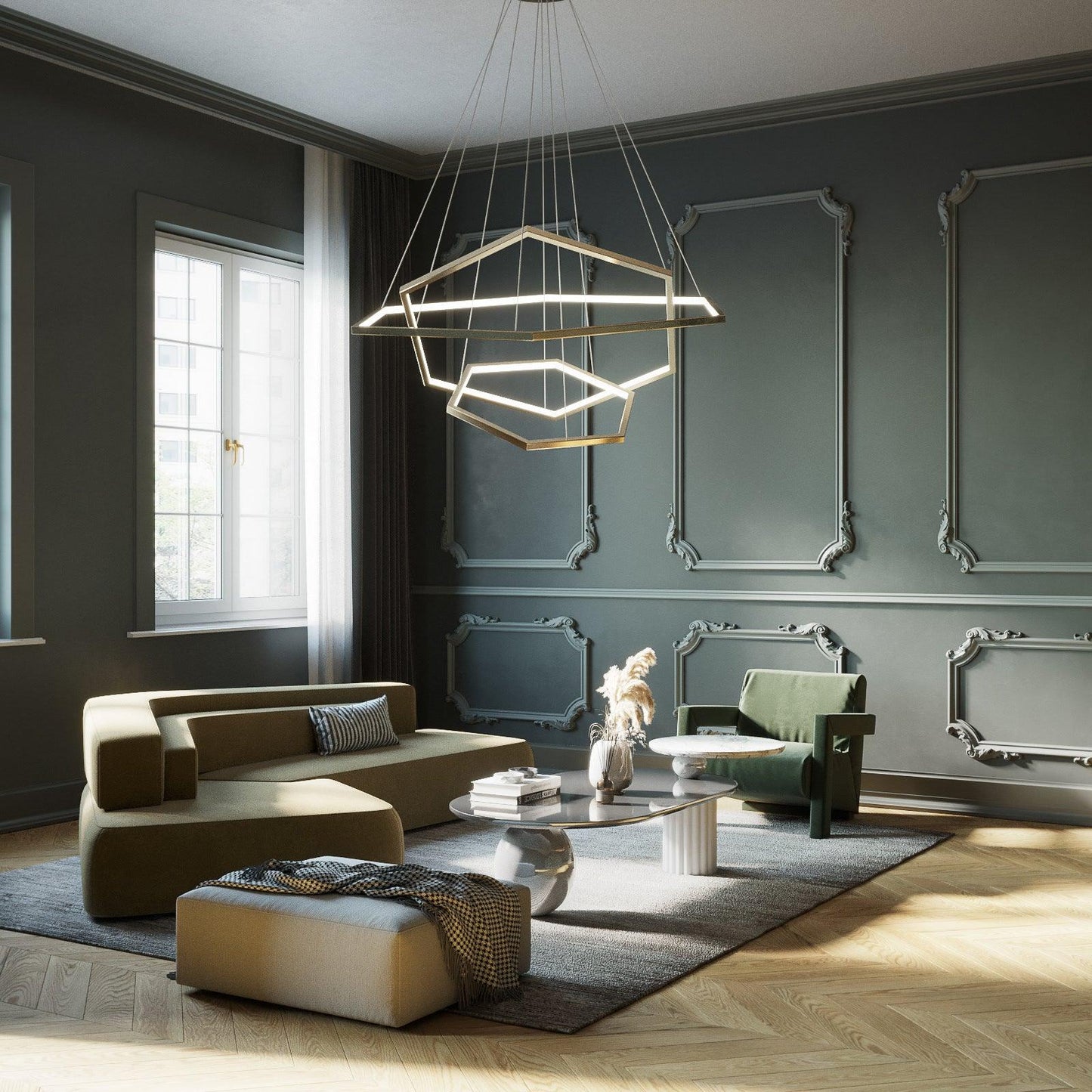 Hexagon Chandelier - Modern Geodesic LED Pendant | Minimalist Geometric Light