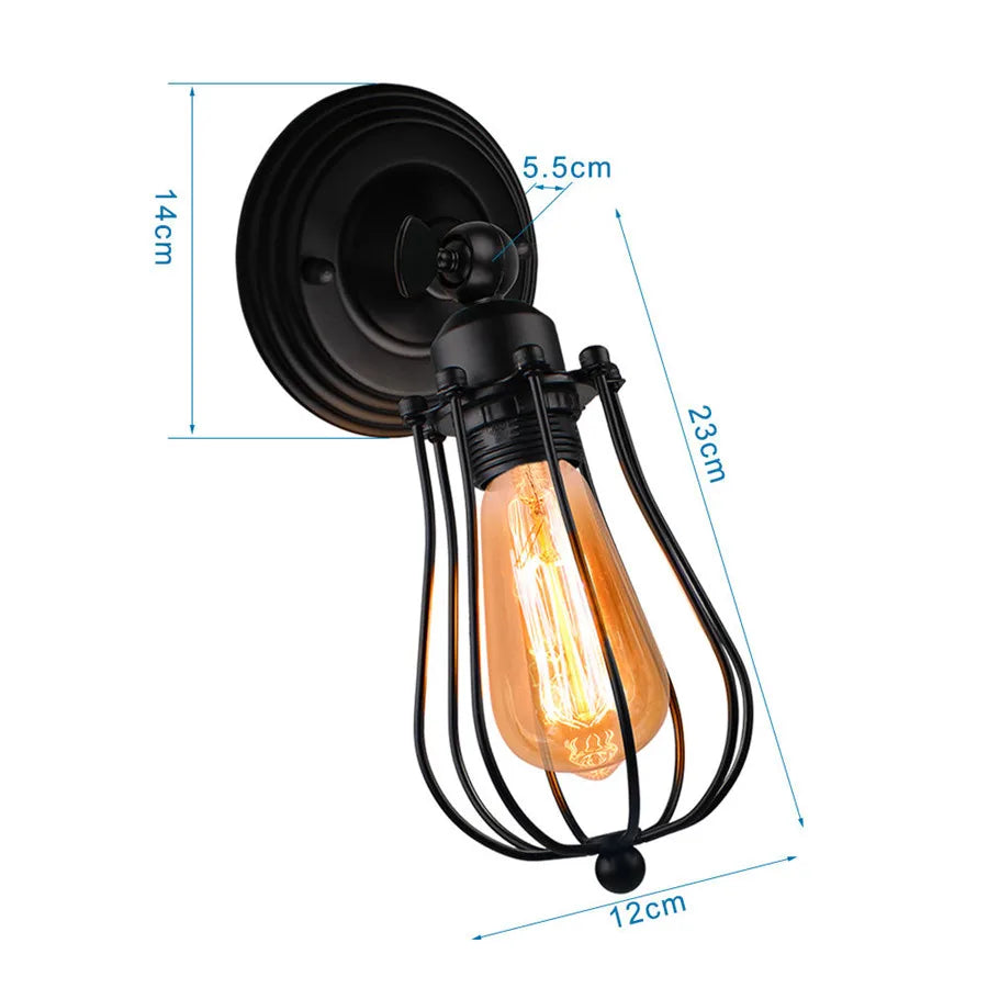 Vintage Industrial Wall Lamp - Retro Alloy Iron Shade E27 Bedside Sconce
