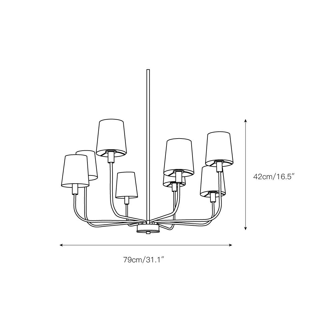 Hilbert Chandelier - Modern 8-Light Brass Chandelier with White Fabric Shades