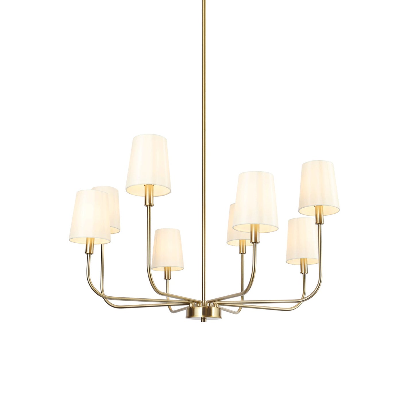 Hilbert Chandelier - Modern 8-Light Brass Chandelier with White Fabric Shades
