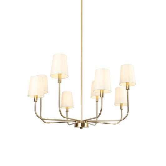 Hilbert Chandelier - Modern 8-Light Brass Chandelier with White Fabric Shades