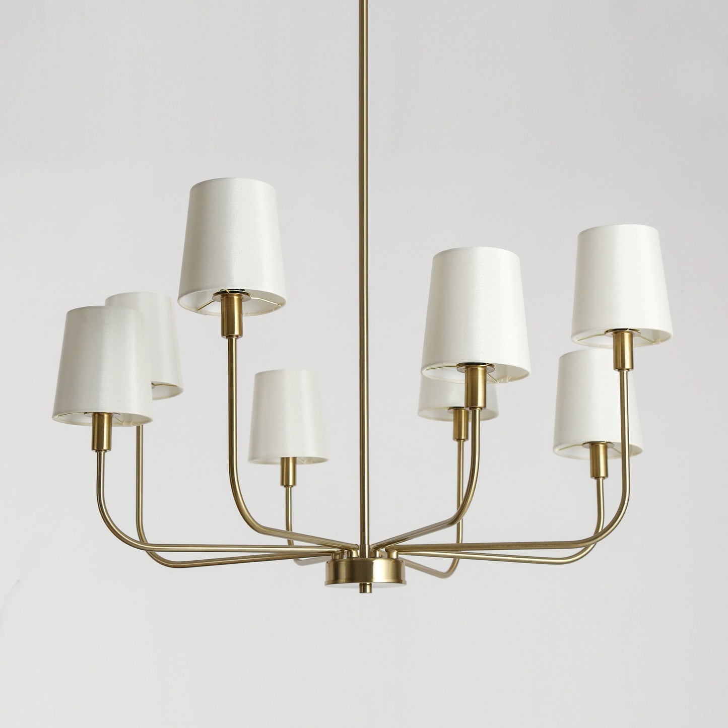 Hilbert Chandelier - Modern 8-Light Brass Chandelier with White Fabric Shades