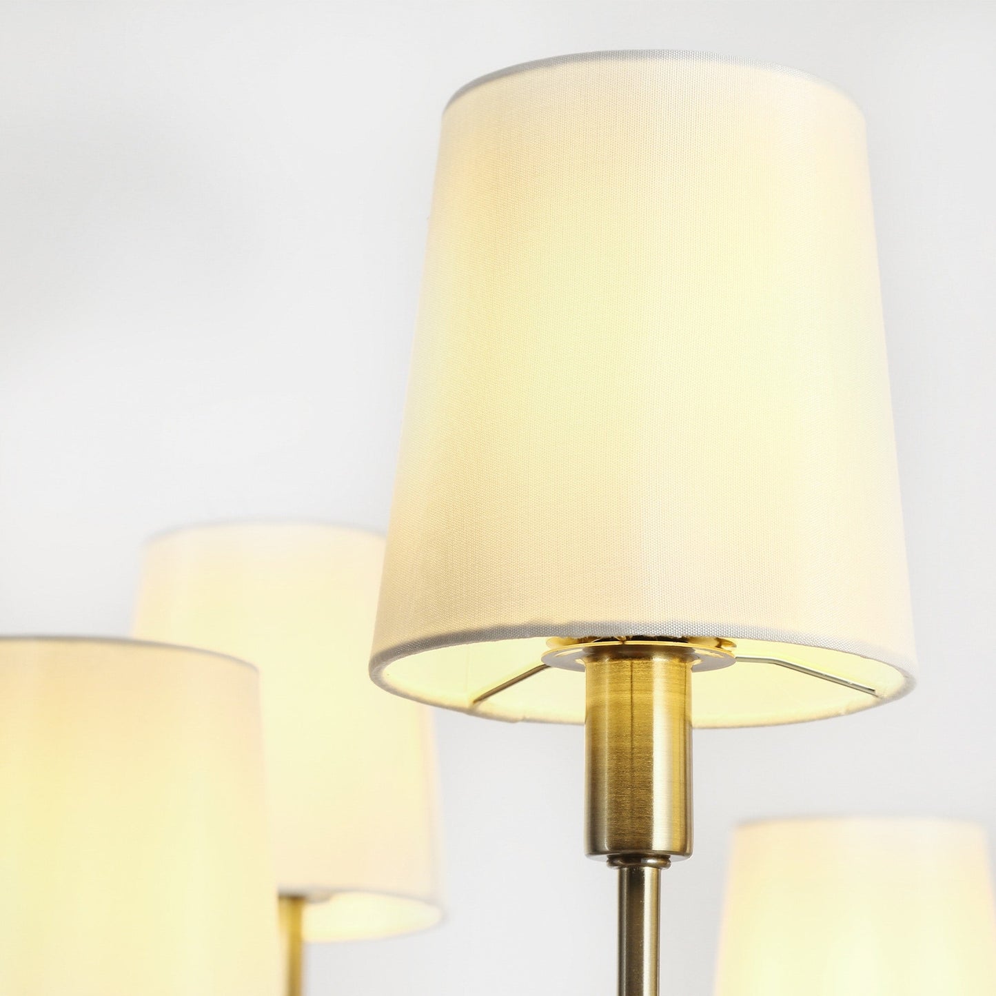 Hilbert Chandelier - Modern 8-Light Brass Chandelier with White Fabric Shades