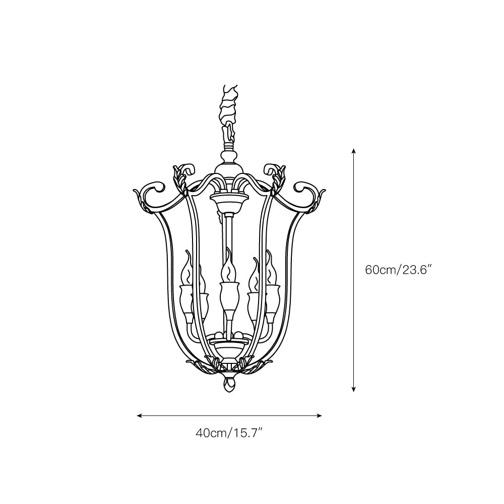 Hillcrest Pendant Light - Antique Brass 5-Light Cage Chandelier with Jade Accents