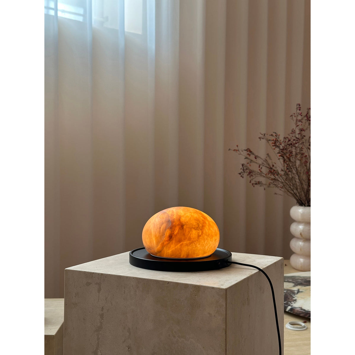 Bolita Alabaster Table Lamp – Low-Profile Spanish Alabaster & Metal Accent Light