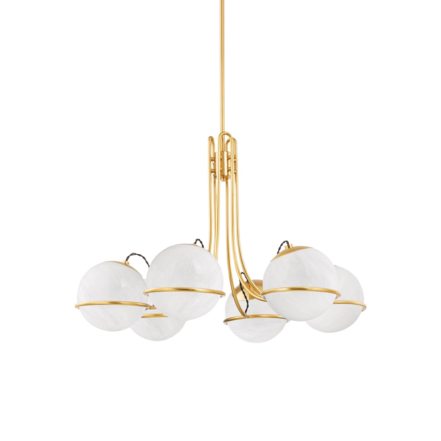 Hingham Chandelier - Aged Brass Swirled Frame with Cloud Glass Orbs