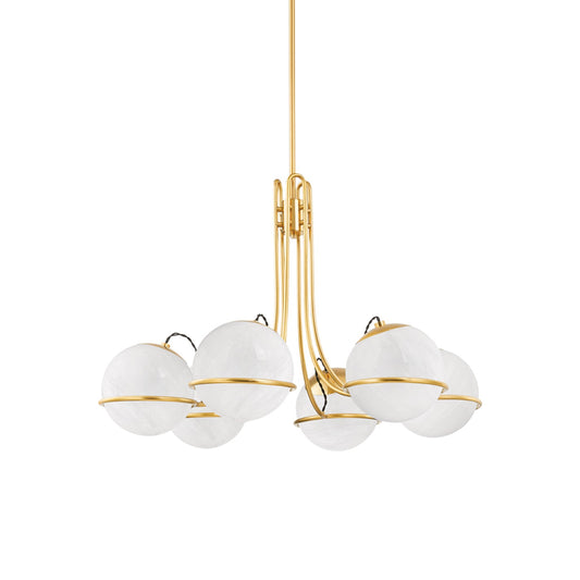 Hingham Chandelier - Aged Brass Swirled Frame with Cloud Glass Orbs
