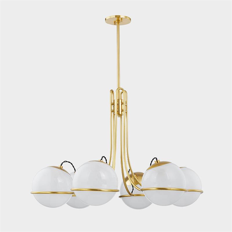 Hingham Chandelier - Aged Brass Swirled Frame with Cloud Glass Orbs