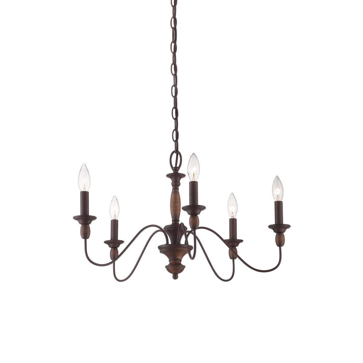 Holbrook Chandelier - Traditional Turned Wood & Curved Metal Candelabra Chandelier