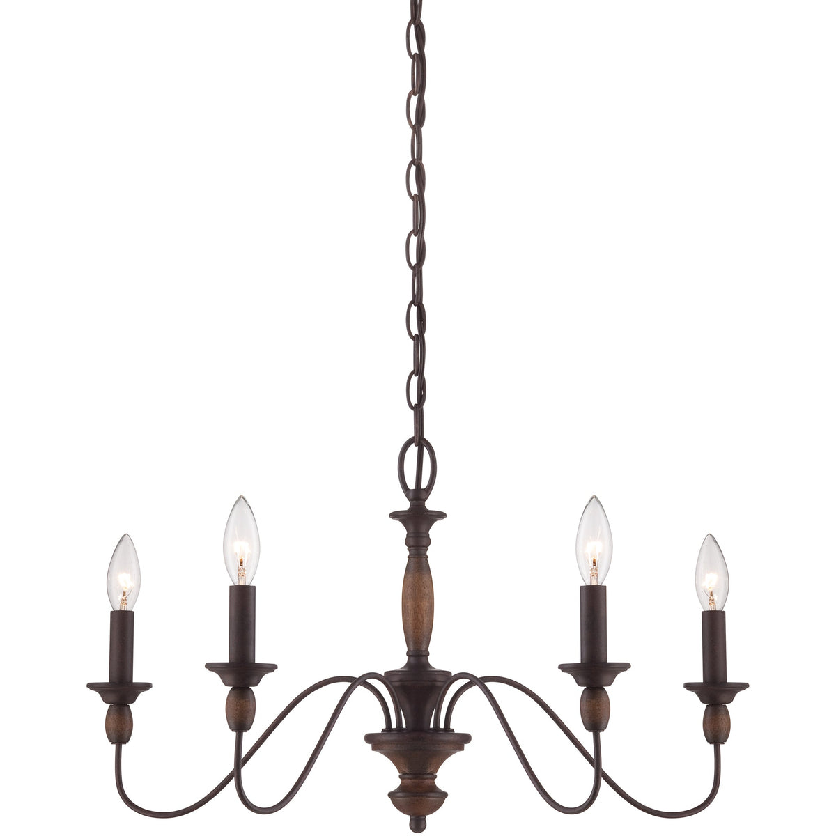 Holbrook Chandelier - Traditional Turned Wood & Curved Metal Candelabra Chandelier