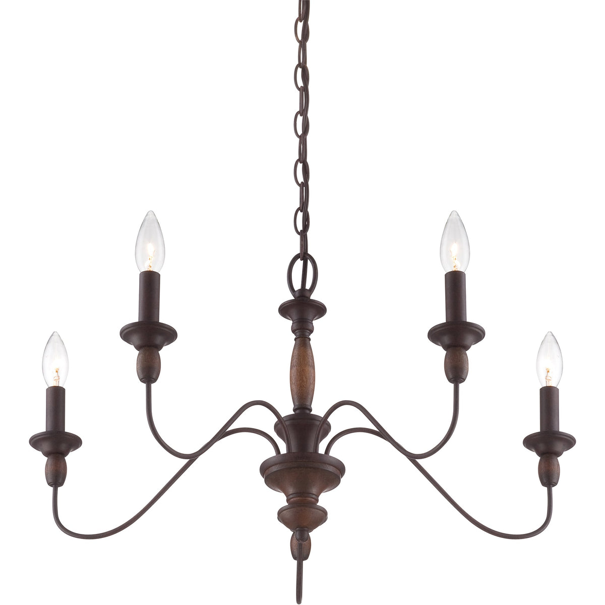 Holbrook Chandelier - Traditional Turned Wood & Curved Metal Candelabra Chandelier