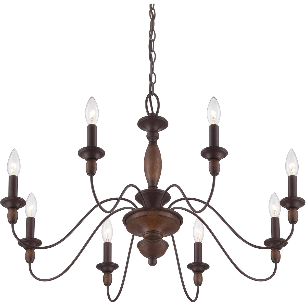 Holbrook Chandelier - Traditional Turned Wood & Curved Metal Candelabra Chandelier