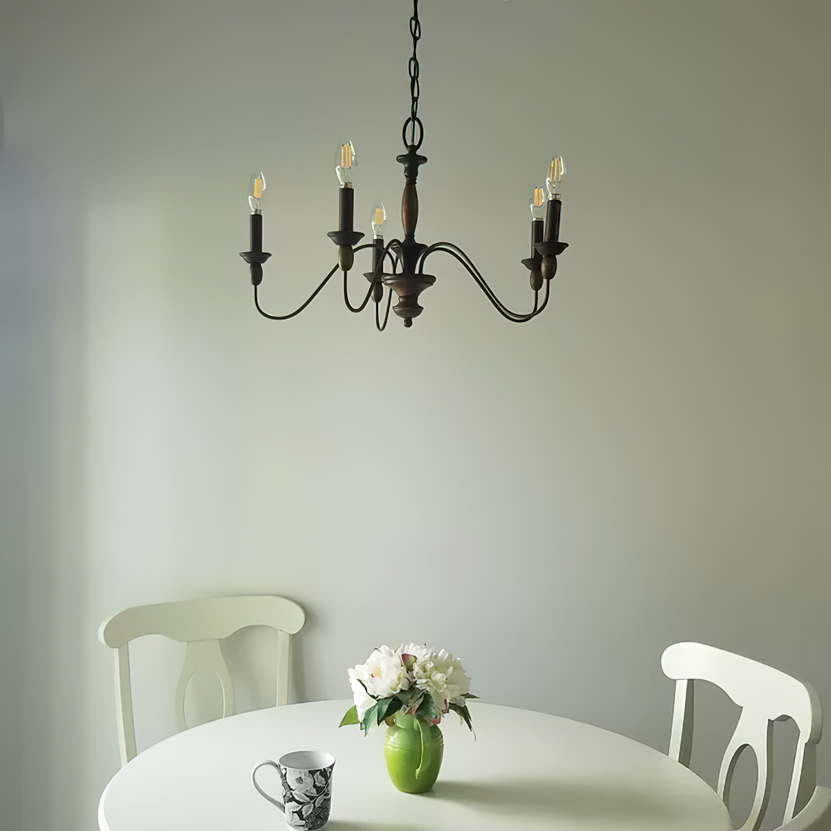 Holbrook Chandelier - Traditional Turned Wood & Curved Metal Candelabra Chandelier