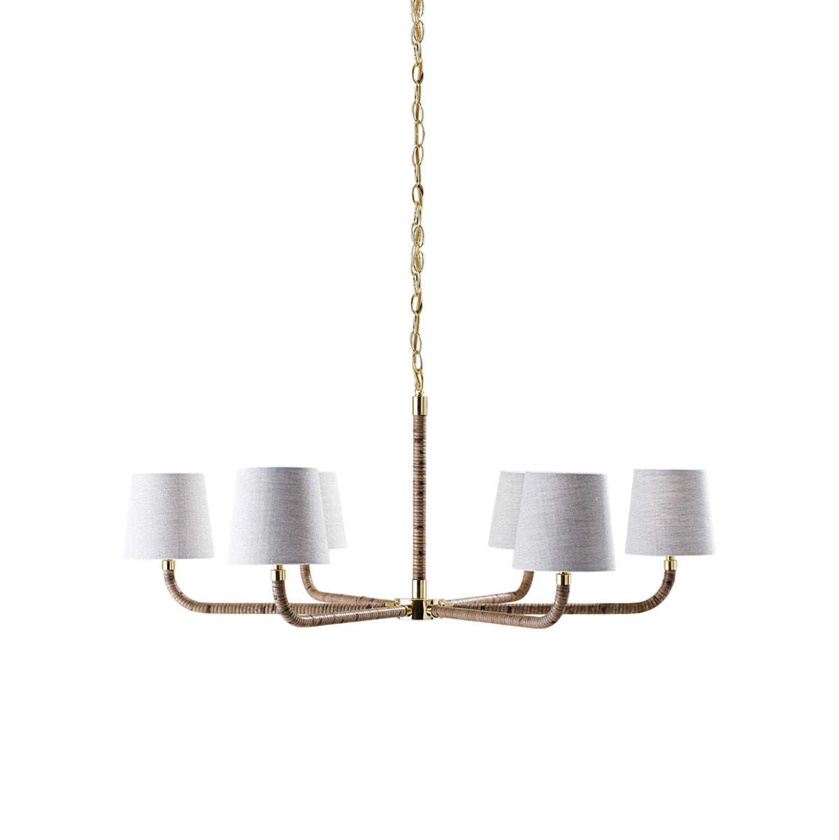 Holden Cane Chandelier - Woven Rattan & Tailored Linen White Shade Multi-Arm Chandelier